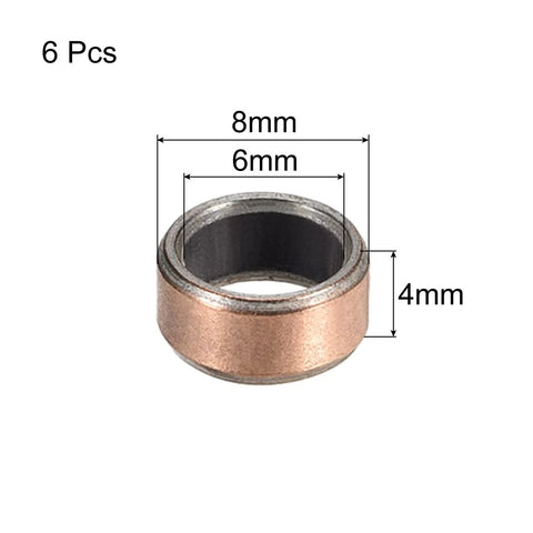 6 Pieces Sleeve Bearing Set With 6mm Bore 8mm OD And 4mm Length Oilless Plain Bearings for sliding movements in textile machinery.