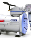 Oilless Vacuum Pump For Lab Filtration With 99 mbar Vacuum, 23 Lpm Airflow, 1750 RPM, featuring overflow protection and piston drive.