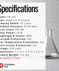 Oilless Vacuum Pump For Filtration With 10 L Per Minute Flow Whisper Quiet At 40 Decibels Oil Free Diaphragm Pump USA Spec Sheet