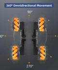 65mm Omni Directional Robot Wheel Set, High Hardness Plastic Wheels with Rubber Grip, showing movement directions, 4PCS