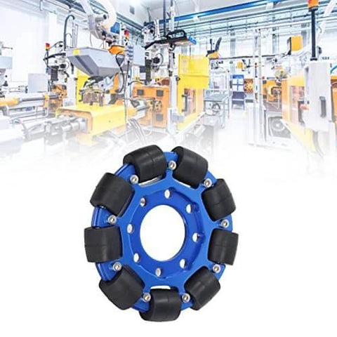 Omni Wheel 4in Aluminium Alloy Hub Omnidirectional Wheel, DIY Part for Robot, Silicone Material, in a manufacturing setting