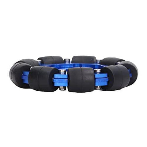 Omni Wheel 4in Aluminium Alloy Hub Omnidirectional Wheel for robot, shown sideways, with durable silicone material and double layer paint