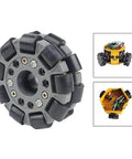 Omnidirectional Robot Wheel 3.94 Inch DIY Car Parts Flexible Maintenance, featuring black rollers and gray hub, for smooth movements.