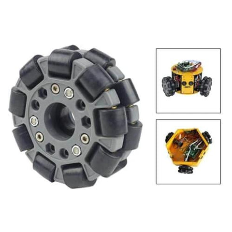 Omnidirectional Robot Wheel 3.94 Inch DIY Car Parts Flexible Maintenance, featuring black rollers and gray hub, for smooth movements.