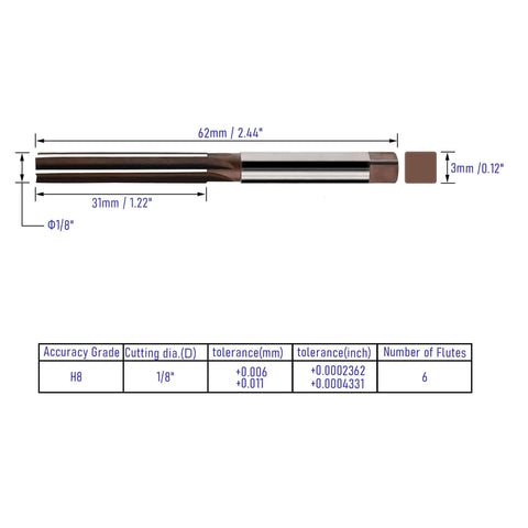 One Eighth Inch Hand Reamer With Six Straight Flutes In 9CrSi Alloy Tool Steel For Metalworking Pro Grade Delivers H8 Precision