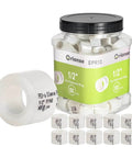 Jar of 100 Pack One Half Inch PEX A Expansion Rings Reinforcing Sleeves with Stop Rings for Pipe Tubing System shown with individual rings