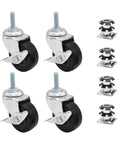 One Inch Square Metal Double Star Caster Insert With 5/16-18 Threaded Stem For 2 Inch Wheel Industrial Casters Set Of Four With Brakes