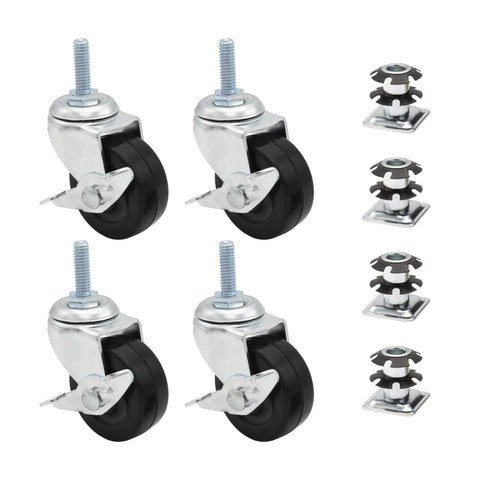 One Inch Square Metal Double Star Caster Insert With 5/16-18 Threaded Stem For 2 Inch Wheel Industrial Casters Set Of Four With Brakes