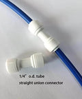 One Quarter Inch Push Fit Straight Union Quick Connect For RO Water Systems, DIY Friendly, No Tools Tubing Adapter with blue tubing