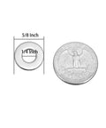 One Quarter Inch Stainless Flat Washer With Five Eighth Inch Outside Diameter 304 Stainless Steel Pack Of 100 next to a US quarter for size reference.