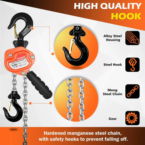 One Quarter Ton Mini Lever Block Chain Hoist With Ten Foot Chain G80 Alloy Steel 360 Degree Hook Manual Ratchet Hoist close-up