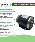 One Third HP Blower Motor For HVAC Systems 115V 60Hz 1725 RPM 48 Frame Belt Drive Go To Replacement Quiet Energy Efficient Direct Replacement For AO Smith BF2034
