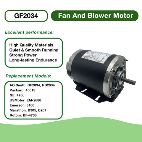 One Third HP Blower Motor For HVAC Systems 115V 60Hz 1725 RPM 48 Frame Belt Drive Go To Replacement Quiet Energy Efficient Direct Replacement For AO Smith BF2034