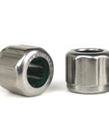 Close-up of One Way Bearing Set HF081412 Needle Roller Bearing 8mm Bore, 14mm OD, 12mm Width, heavy-duty stainless steel.