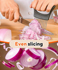 Onion Slicer and Holder With Pro Grade 10 Stainless Steel Prongs For Stable Even Slicing Safe Non Slip Base And Protective Case