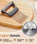 Onion Slicer and Holder With Pro Grade 10 Stainless Steel Prongs For Stable Even Slicing Safe Non Slip Base And Protective Case