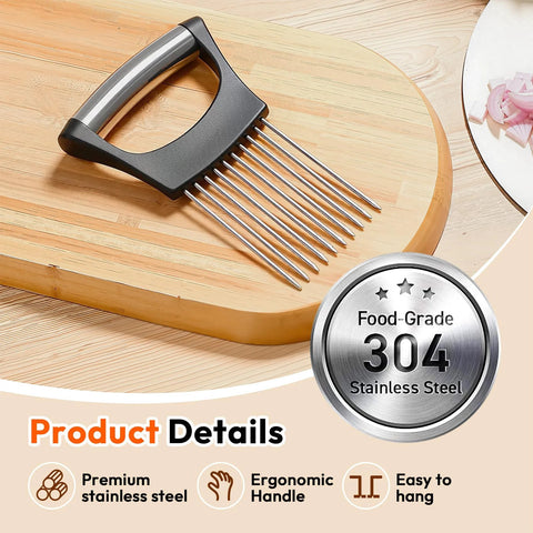 Onion Slicer and Holder With Pro Grade 10 Stainless Steel Prongs For Stable Even Slicing Safe Non Slip Base And Protective Case