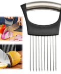 Onion Slicer and Holder With Pro Grade 10 Stainless Steel Prongs For Stable Even Slicing Safe Non Slip Base And Protective Case