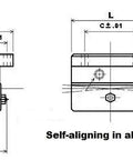 Technical diagram of NB SWD10GRUU 5/8" inch Ball Bushing Open Block Linear Motion, showing dimensions and self-aligning feature.