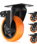 4 Inch Swivel Caster Wheels With Safety Total Lock And 360 Degree Rotation Heavy Duty Plate Casters Total Capacity 1200 Lbs For Flight Cases Mobile Workstations Trolleys Pack Of 4 Orange