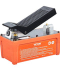 Orange air hydraulic foot pump, 10,000 PSI 1/2 gal reservoir, NPT 3/8" oil outlet, NPT 1/4" inlet, 6.6 ft pipe, for auto body frame machines.
