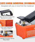 Air Hydraulic Pump with foot pedal and orange case, 10,000 PSI 1/2 Gal Reservoir, NPT 3/8" Oil Outlet, NPT 1/4" Inlet, 6.6 ft Pipe