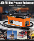 VigorTrek Air Hydraulic Pump, 10,000 PSI, NPT 3/8" Outlet & 1/4" Inlet, Foot Pedal Hydraulic Pumps with 6.6 ft Hose, Orange