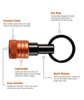 Orange Aluminum Bit Holder Key Chain Set With Twelve Pieces One Fourth Inch Hex Shank Bit Holders For Impact Drills And Nut Drivers Quick Release Screwdriver Extension Tool With Carabiner in premium finish showing key ring and lightweight design.