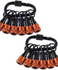 Orange Aluminum Bit Holder Key Chain Set With Twelve Pieces One Fourth Inch Hex Shank Bit Holders for Impact Drills, black carabiner.