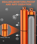 Orange 3 Pcs Electrode Rod Storage Tube, Ybenlld Welding Rod Holder showing sealing and moisture-proof features with open lid