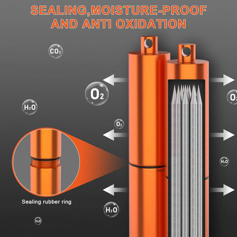 Orange 3 Pcs Electrode Rod Storage Tube, Ybenlld Welding Rod Holder showing sealing and moisture-proof features with open lid