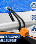 Close-up of canopy tarp ball tie from 32 Piece Bungee Cords And Tarp Clips Assortment Kit for outdoor use.
