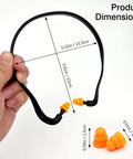 Orange Banded Earplugs For Shooting Range 4 Piece Set Reusable Silicone Hearing Protection With Neck Band shown with dimensions