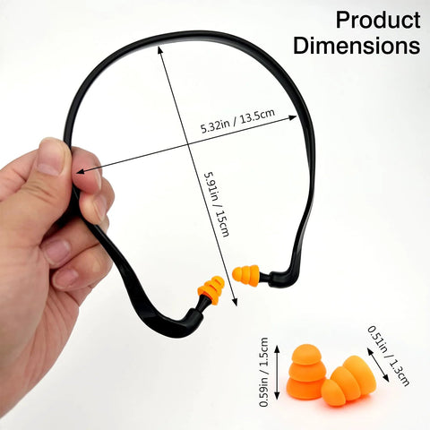 Orange Banded Earplugs For Shooting Range 4 Piece Set Reusable Silicone Hearing Protection With Neck Band shown with dimensions
