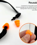 Orange Banded Earplugs For Shooting Range 4 Piece Set Reusable Silicone Hearing Protection With Neck Band shown with silicone tip
