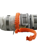Heavy Duty Plastic Camlock Safety Locks For 4 Inch Cam And Groove Fittings installed on white hose