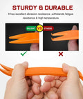 Hands holding an orange car panel removal tool from the 240 Piece Car Bumper Retainer Clips Kit With Plastic Rivets Fasteners For Toyota Honda Acura GM Ford Chrysler Door Trim Panel Clips Heavy Duty Auto Fastener Set Easy Removal Save Time And Money 2 Years Warranty, demonstrating sturdiness and durability.