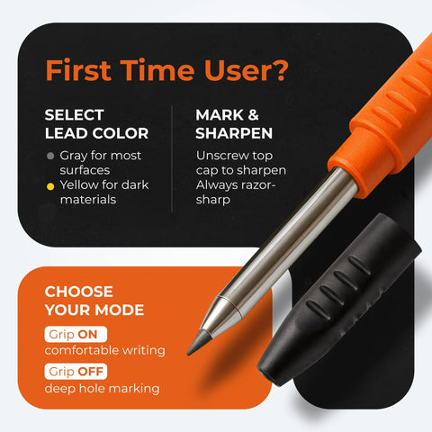 On-site marking made effortless with this 3-in-1 carpenter pencil featuring a comfortable finger grip and interchangeable leads.