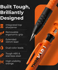 On-site marking made effortless with this 3-in-1 carpenter pencil featuring a removable ergonomic grip and built-in sharpener.