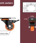 3 Inch Orange Caster Wheels Set Of 4 Heavy Duty Locking Industrial Swivel Top Plate Casters With Brake 2300 Lb Capacity For Furniture Workbench And Cart Includes Two Hardware Kits Plus
