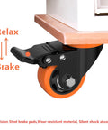Close-up of 3 Inch Orange Caster Wheels Set Of 4 Heavy Duty Locking Industrial Swivel Top Plate Casters With Brake 2300 Lb Capacity