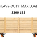 Wooden crate on 3 Inch Orange Caster Wheels Set Of 4 Heavy Duty Locking Industrial Swivel Top Plate Casters With Brake 2300 Lb Capacity