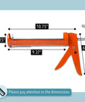Caulking Gun With Ten To One Thrust Ratio No Drip Design For Precise Bead Control shown with dimensions