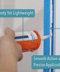 Person using Caulking Gun With Ten To One Thrust Ratio No Drip Design For Precise Bead Control on a sealed edge