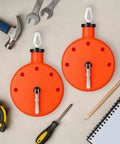 Two Pack 100 Ft Chalk Line Tool Reels Set With Portable PP Case Bright Orange For Construction Woodworking Decoration And Bricklaying To Help You Draw Straight Lines Clearly On Jobsites; two orange reels with tools.