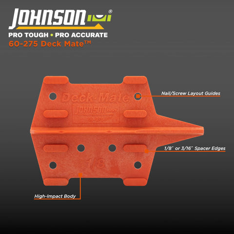 Durable one piece deck spacing tool with 1/8 in and 3/16 in spacers delivers even gaps between decking boards, accommodates expansion and contraction, and speeds outdoor installs for DIYers, homeowners, and pros.