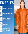 Orange Disposable Lab Coats For Adults 3X-Large Pack Of 10 Pro Grade With Hook And Loop Closure No Pockets Made From Polyethylene Coated Polypropylene Great For Painting Lab Work And Cleanups