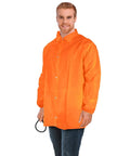 Man wearing Orange Disposable Lab Jackets For Adults Large Pack Of 30 Pro Grade Polypropylene Medical Coats With Elastic Wrists Snap Front And Collar