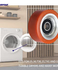 Orange Drum Roller Bearing Replacement for Alliance Huebsch IPSO Dryers, compatible with multiple models, shown in laundry setting.