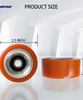 Orange Drum Roller Bearing Replacement For Alliance Huebsch IPSO Dryers, 2.5x0.98 inch dimensions, front and side view